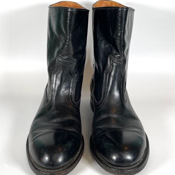 Vintage Frye Deluxe Short Slip on Boots US Size 7A Glossy Black Leather - Picture 2 of 8